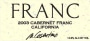 Cosentino The Franc Cabernet Franc 2003 Front Label