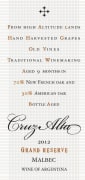 Bodega La Rural Cruz Alta Gran Reserve Malbec 2012 Front Label