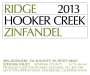 Ridge Hooker Creek Zinfandel 2013 Front Label