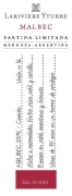 Bodegas Lariviere Yturbe Partida Limitada Malbec 2010 Front Label