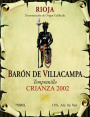 Bodegas Leza Garcia Baron de Villacampa Crianza 2002 Front Label