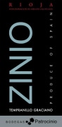 Bodegas Patricinio Zinio Tempranillo Graciano 2010 Front Label