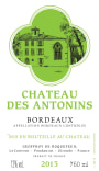 Chateau des Antonins Bordeaux Blanc 2013 Front Label