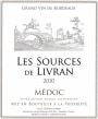 Chateau Livran Medoc Les Sources de Livran 2010 Front Label