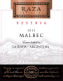 Cooperativa La Riojana Raza Reserva Malbec 2013 Front Label