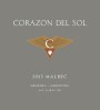 Corazon del Sol Malbec 2013 Front Label