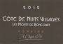 Domaine A. Chopin & Fils Cote de Nuits Villages Les Monts de Boncourt 2012 Front Label