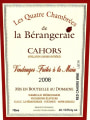 Domaine de La Berangeraie Les Quatre Chambrees Cuvee 2008 Front Label