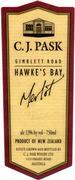 C.J. Pask Winery GimblettRoad Merlot 1998 Front Label