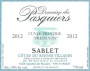Domaine des Pasquiers Cotes du Rhone Villages Sablet Prebayons Cuvee Prestige 2012 Front Label