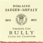 Domaine Jaeger Defaix Rully Clos du Chapitre Premier Cru 2013 Front Label