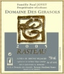 Domaine les Girasols Rasteau 2005 Front Label