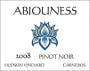 Abiouness Wines Hudson Vineyard Pinot Noir 2008 Front Label