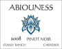 Abiouness Wines Stanly Ranch Pinot Noir 2008 Front Label
