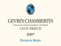 Patrice Rion Gevrey-Chambertin Clos Prieur 2007 Front Label