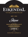 Eikendal Shiraz 2003 Front Label