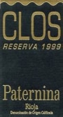 Paternina Clos Reserva 1999 Front Label