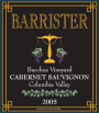 Barrister Winery Bacchus Vineyard Cabernet Sauvignon 2005 Front Label