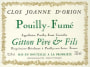 Gitton Pere et Fils Pouilly-Fume Clos Joanne D'Orion 2012 Front Label