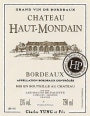Les Hauts de Palette Chateau Haut-Mondain Blanc 2012 Front Label