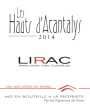 Les Vignerons de Tavel Lirac Les Hauts d'Acantalys 2014 Front Label