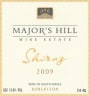 Major's Hill Wine Estate Shiraz 2009 Front Label