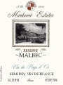 Markovic Estates Semi Dry Reserve Malbec 2013 Front Label