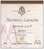 Martinez Lacuesta Reserva 2008 Front Label