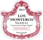 Murviedro Bodegas Los Monteros Crianza 2013 Front Label