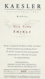 Kaesler Barossa Valley Old Vine Shiraz 2002 Front Label