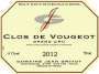Domaine Jean Grivot Clos de Vougeot Grand Cru 2012 Front Label