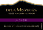 De La Montanya Winery Estate Vineyard Syrah 2014 Front Label
