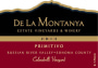 De La Montanya Winery Calandrelli Vineyard Primitivo 2013 Front Label