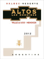 Altos Las Hormigas Reserva Malbec 2012 Front Label