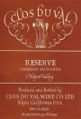 Clos du Val Reserve Cabernet Sauvignon 2001 Front Label