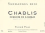 Patrick Piuze Terroir de Chablis 2012 Front Label
