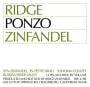 Ridge Ponzo Zinfandel 2012 Front Label