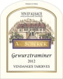 Vignoble Andre Scherer Alsace Vendanges Tardives Gewurztraminer 2012 Front Label