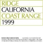 Ridge California Coast Range 1999 Front Label