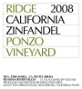 Ridge Ponzo Zinfandel 2008 Front Label