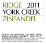 Ridge York Creek Zinfandel 2011 Front Label