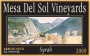 Mesa Del Sol Syrah 2009 Front Label