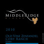 Middle Ridge Winery Old Vine Cory Ranch Zinfandel 2010 Front Label
