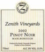 Zenith Vineyards Pinot Noir 2002 Front Label