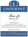 Lindeman’s Bin Series Bin 40 Merlot 2012 Front Label