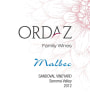 Ordaz Family Wines Sandoval Vineyard Malbec 2012 Front Label