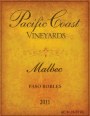 Pacific Coast Vineyards Malbec 2011 Front Label