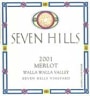Seven Hills Winery Seven Hills Vineyard Merlot 2001 Front Label