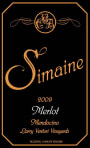 Simaine Cellars Larry Venturi Merlot 2009 Front Label