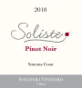 Soliste Cellars Sonatera Vineyard T Block Pinot Noir 2010 Front Label